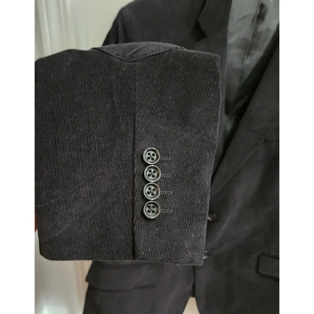Stafford Black Corduroy Classic Fit Blazer Suit‎ Jacket Elbow Patch Size 48 REG
